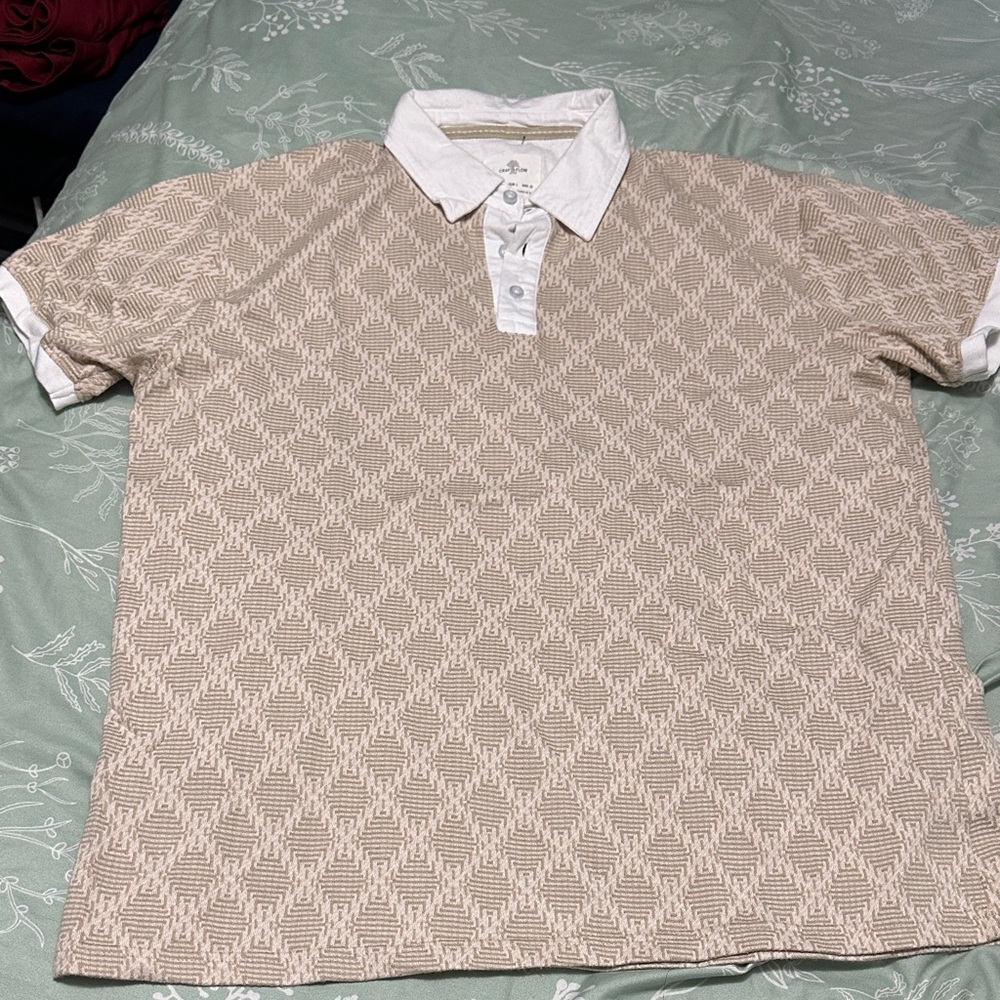 Men's Beige Patterned Polo Shirt
